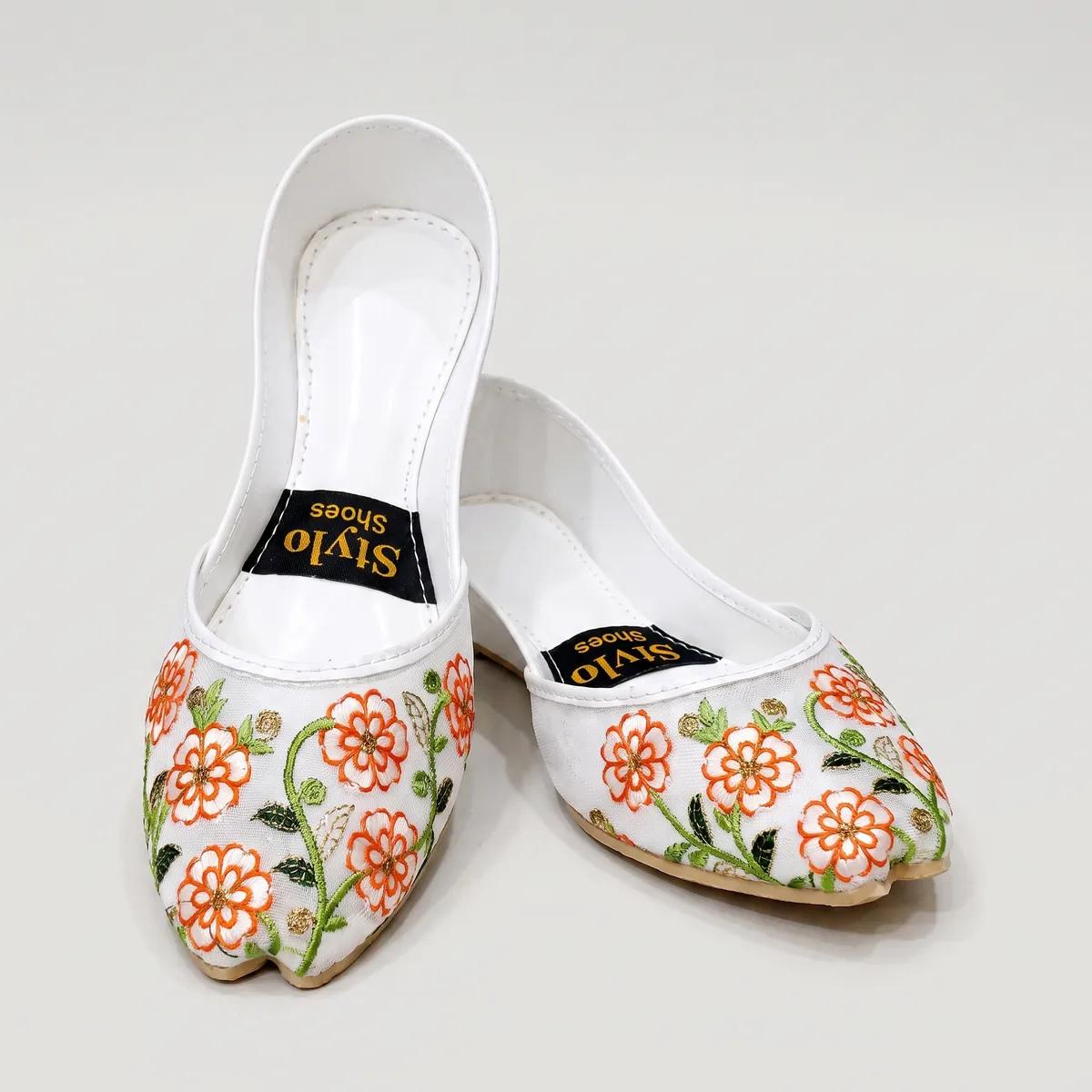 White Floral Embroidered Khussa Shoes