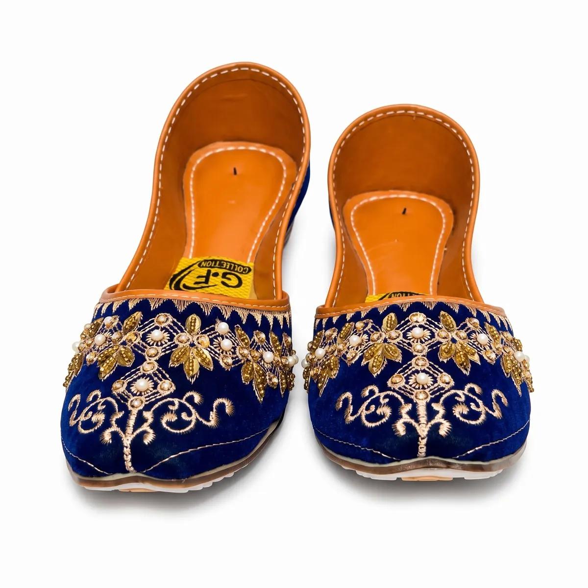 Royal Blue Embroidered Velvet Mojari Flats