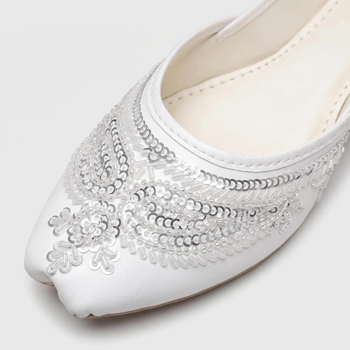 Women's White Embellished Khussa Sandals