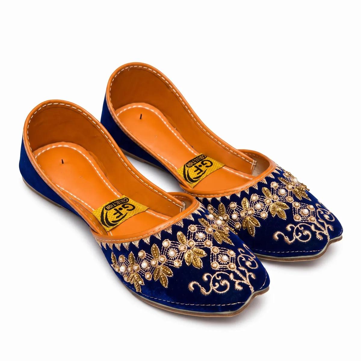 Royal Blue Embroidered Velvet Mojari Flats