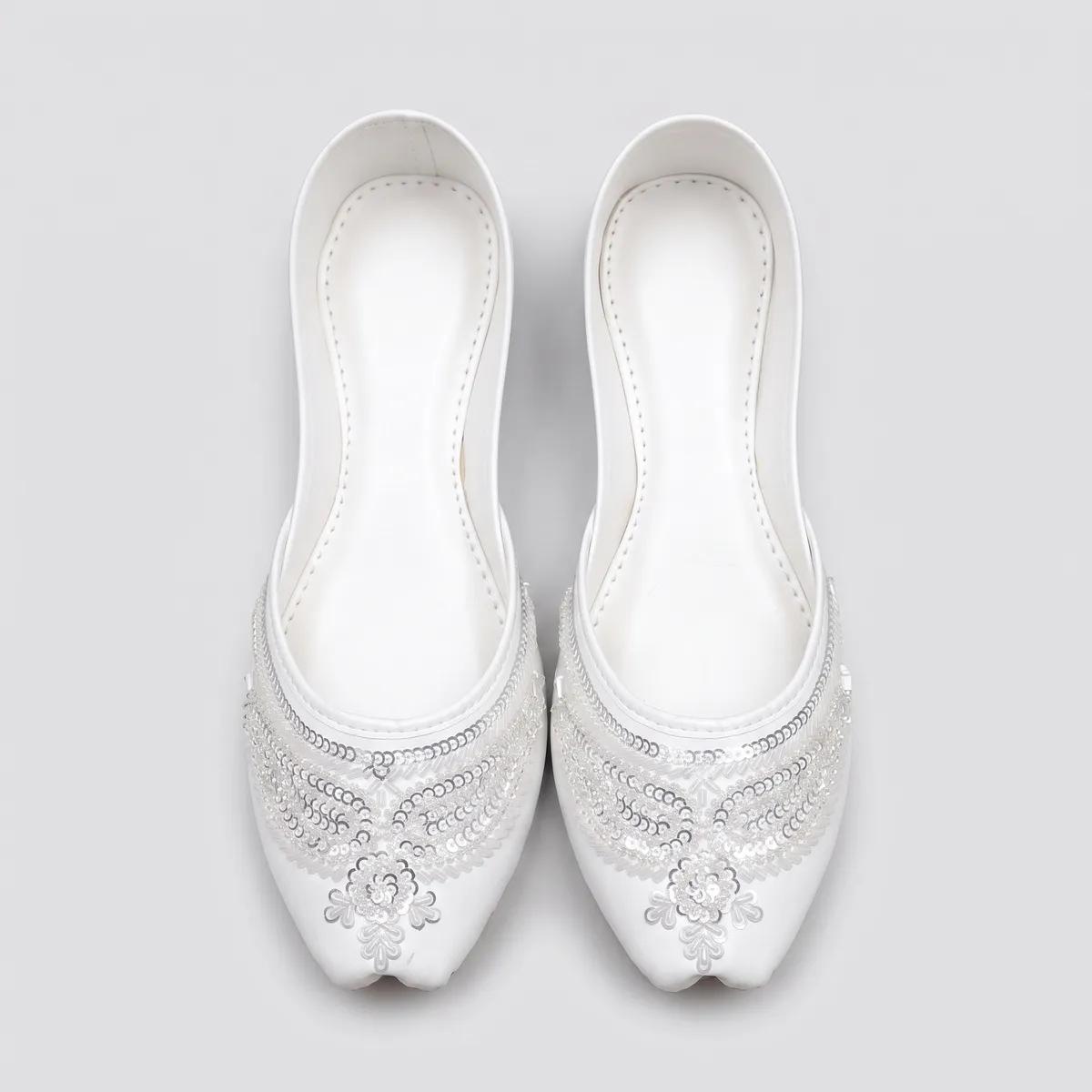 Women's White Embellished Khussa Sandals